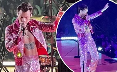 Harry Styles befason me veshjen në një nga koncertet me kostum rozë të shndritshëm