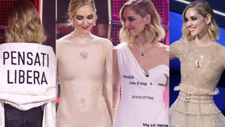 Mori vëmendje me katër pamje të ndryshme në Sanremo – mesazhet e forta për gratë të fshehura pas fustaneve të Chiara Ferragnit