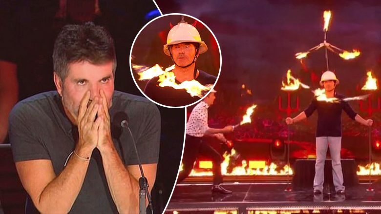 Anëtarit të jurisë së “Britain’s Got Talent”, Simon Cowell thuhet si është vënë flaka në skenë nga akrobacia me zjarr e një konkurrenti magjistar