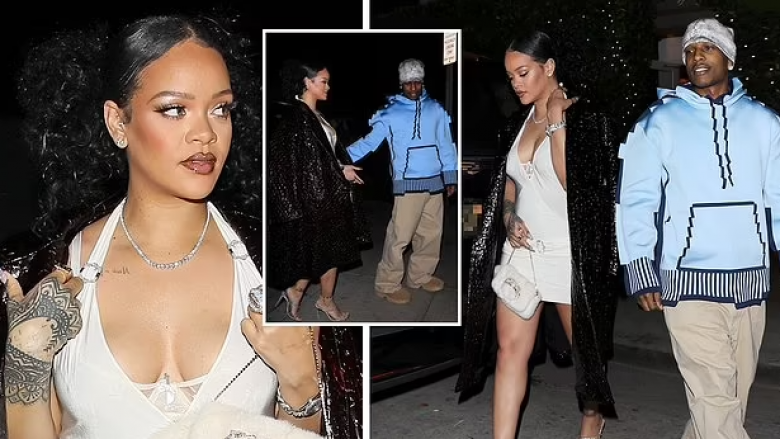 Rihanna mahnit me dukjen në fustan të shkurtër teksa festoi ditëlindjen e 35-të me partnerin ASAP Rocky