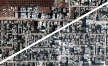 Imazhet satelitore të një qyteti të vogël në Siri tregojnë shkallën e shkatërrimit të shkaktuar nga tërmeti i javës së kaluar