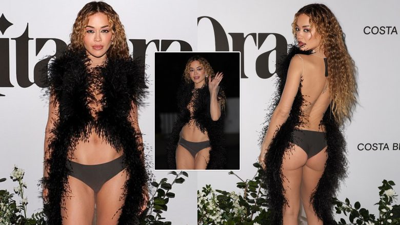 Rita Ora merr vëmendje me fustanin e tejdukshëm me pupla në para-ndejën e “Grammy Awards”