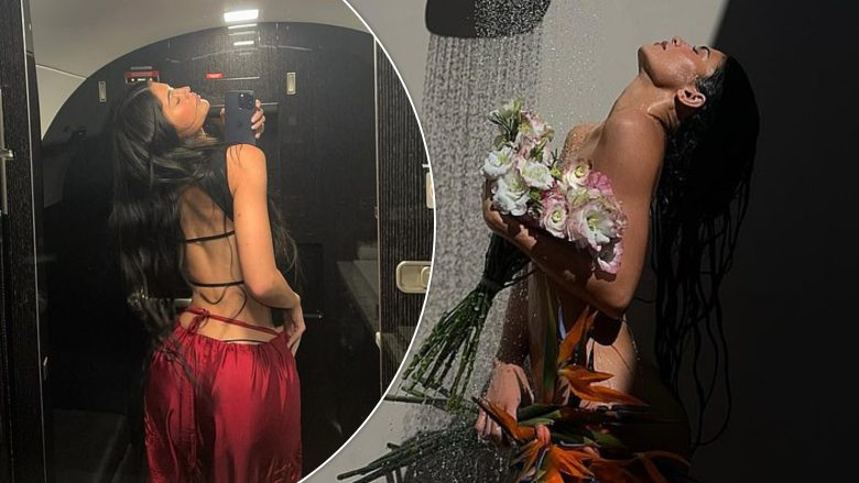 Kylie Jenner pozon e zhveshur teksa mbulon pjesët intime me buqetë me lule