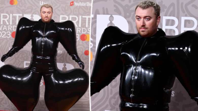 Sam Smith tërheq vëmendjen në ‘Brit Awards’, shfaqet me veshje të çuditshme lëkure dhe taka me platformë