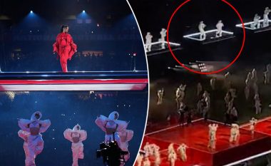 Momenti shokues kur një prej balerinëve të Rihannas gati sa nuk ra nga platforma lëshuese gjatë performancës së saj në Super Bowl