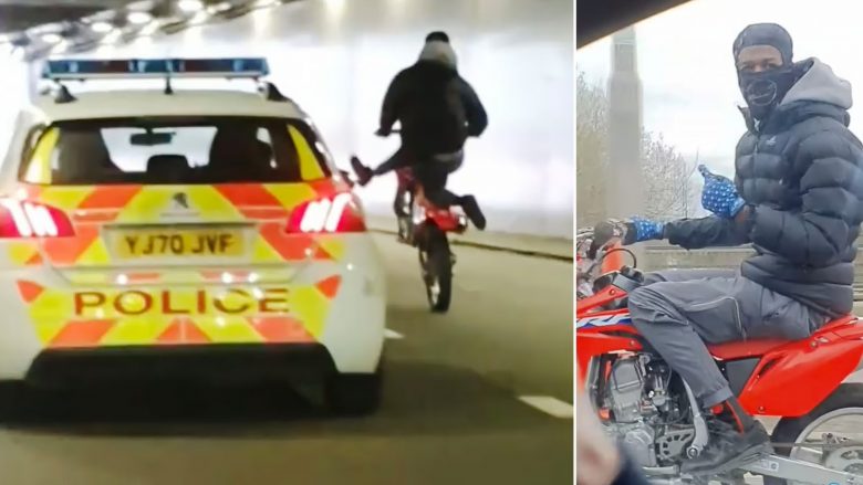 Provokon policët britanikë duke vozitur motoçikletën me vetëm një rrotë, ata as që e marrin mundin ta ndalin – thonë se nuk janë të trajnuar për këso lloj ndjekjesh