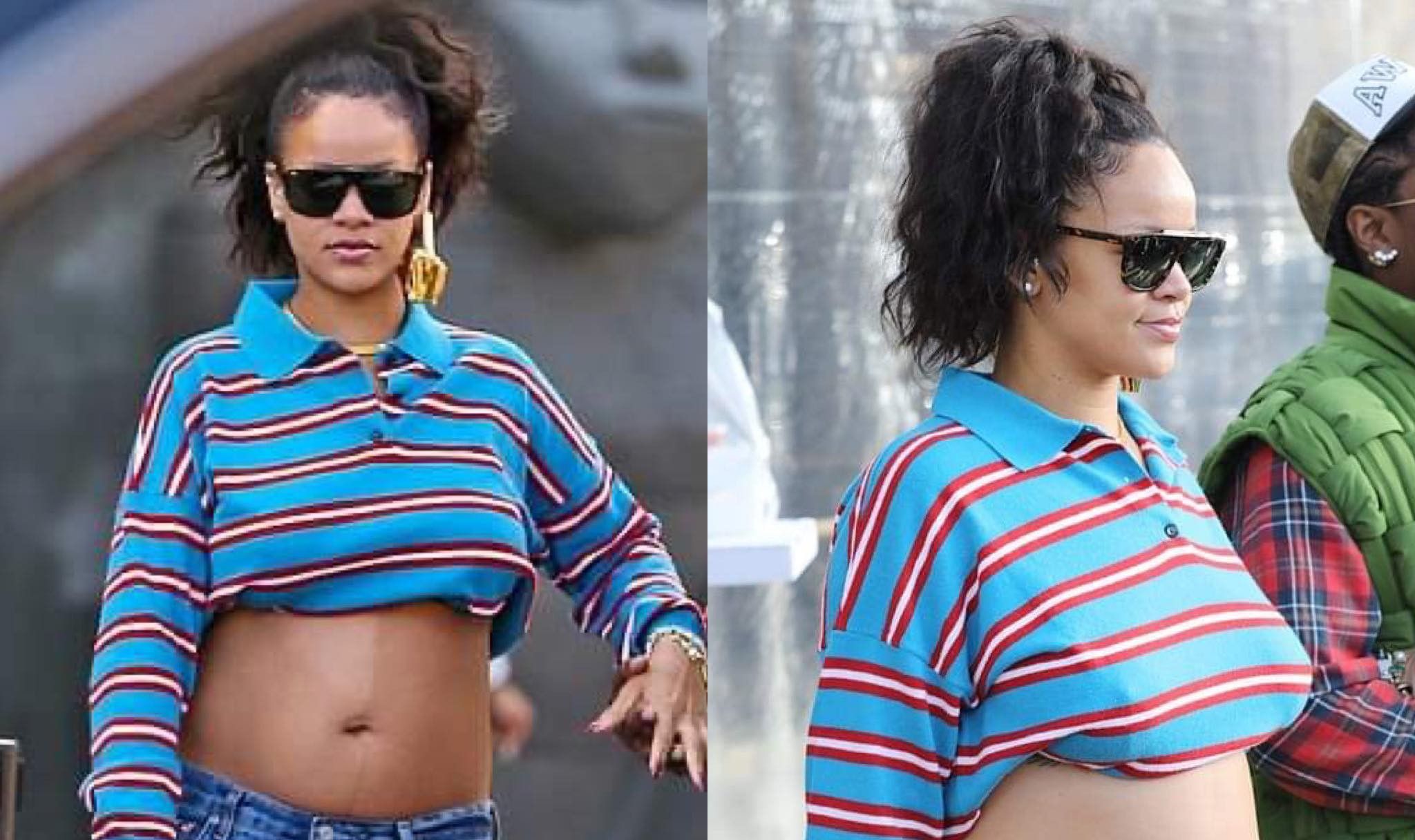 Pregnant Rihanna exposes her rounded belly during an outing with