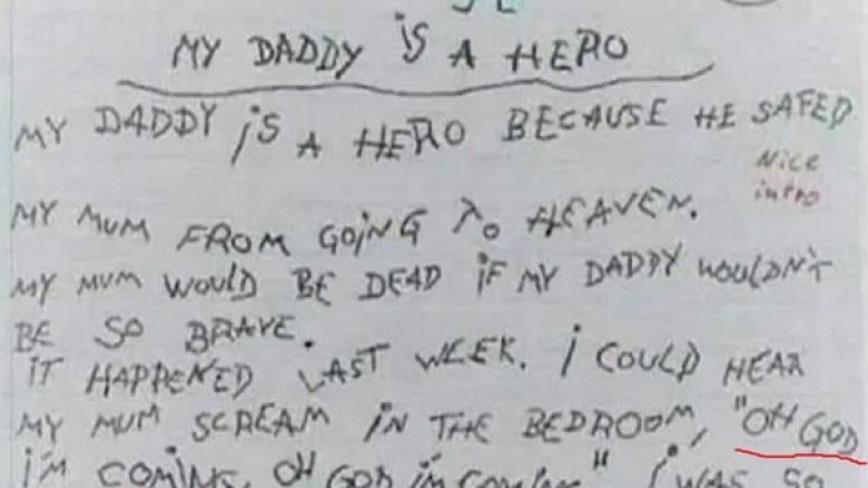 Shkrimi i një fëmije për babanë u bë hit në rrjetet sociale: Babai im e shpëtoi nënën time…