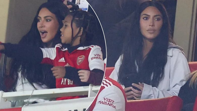 Kim Kardashian mori vëmendje nga tribunat e stadiumit Emirates gjatë ndeshjes së Arsenalit me Sportingun