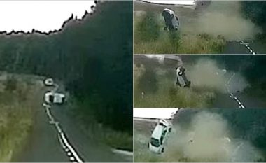 Shoferi humbi kontrollonin, pamje që tregojnë momentin tronditës kur Fiat 500 rrokulliset pesë herë në një rrugë në Angli