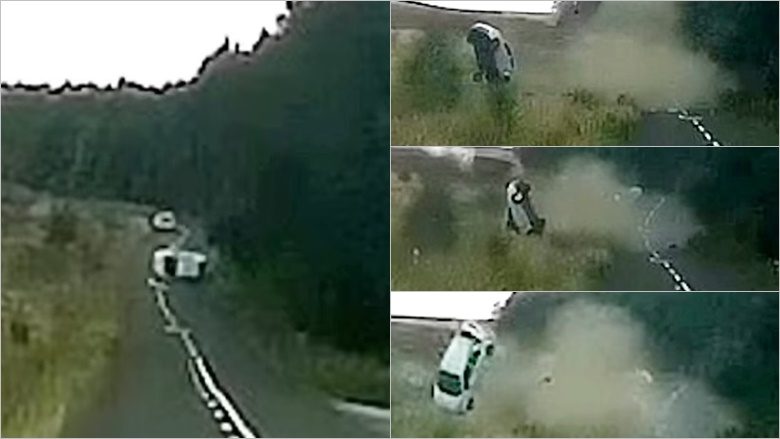 Shoferi humbi kontrollonin, pamje që tregojnë momentin tronditës kur Fiat 500 rrokulliset pesë herë në një rrugë në Angli