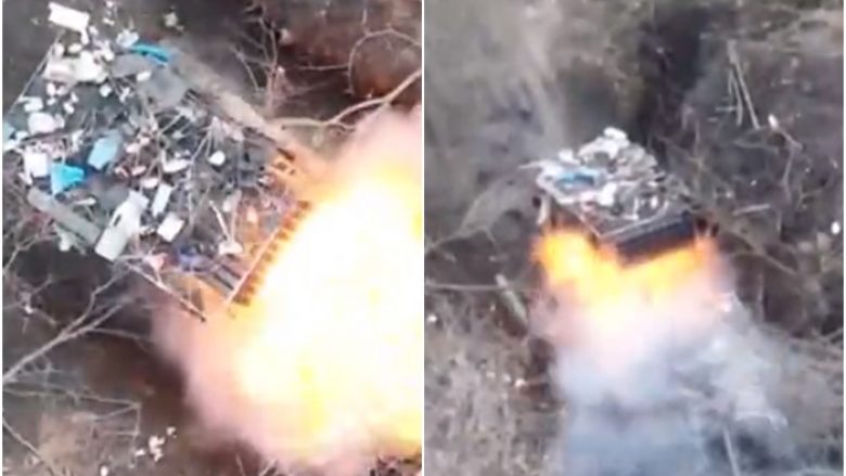 Momenti kur ukrainasit shkatërrojnë raketahedhësen ruse me një granatë të vetme