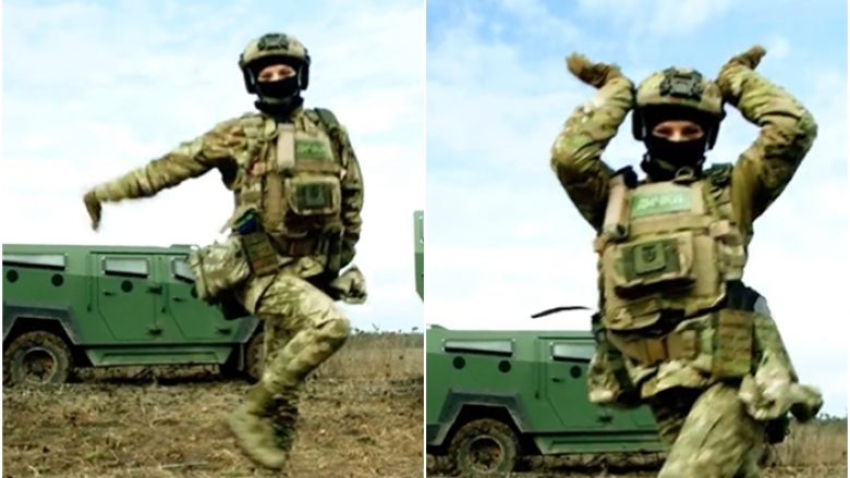 Ushtarja ukrainase ‘çmend’ rrjetin me vallëzimin e saj