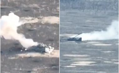 Momenti kur droni kamikaz i Ukrainës shkatërron tankun rus