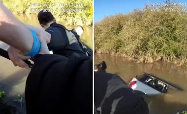 Kishte ngecur brenda veturës që po mbulohej nga uji, policët amerikanë arrijnë ta shpëtojnë gruan