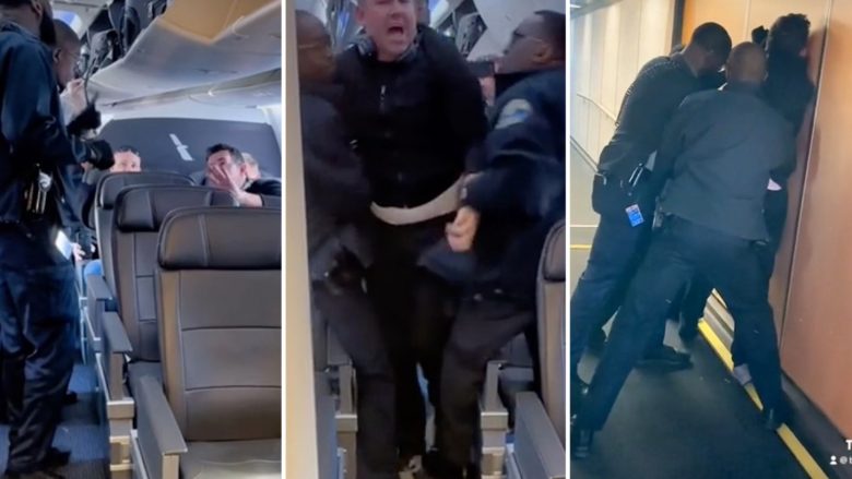 Pavarësisht se e lutën shumë herë, pasagjeri i avikompanisë amerikane refuzoi të largohet nga aeroplani – policët humbin durimin dhe e nxjerrin me dhunë