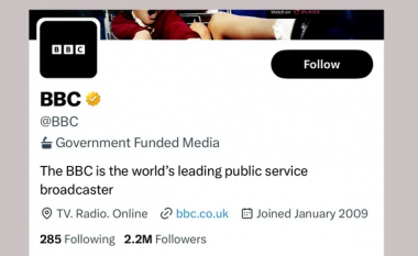 Twitter e etiketon BBC-në si medium që financohet nga qeveria britanike