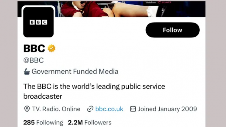 Twitter e etiketon BBC-në si medium që financohet nga qeveria britanike
