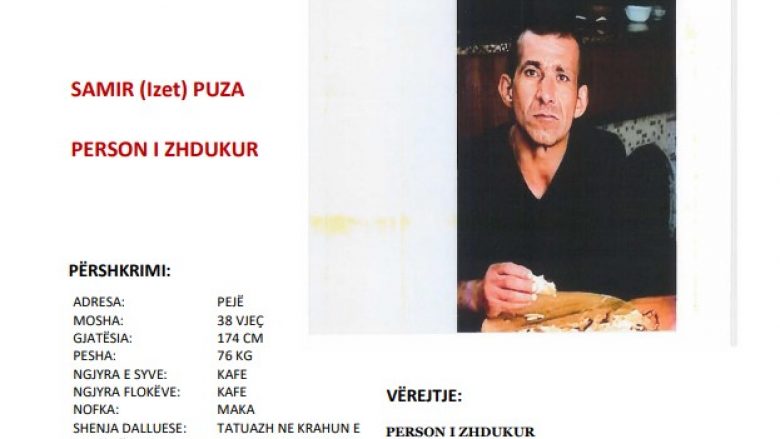 Zhduket Samir Puza nga Peja, policia kërkon bashkëpunim për gjetjen e tij