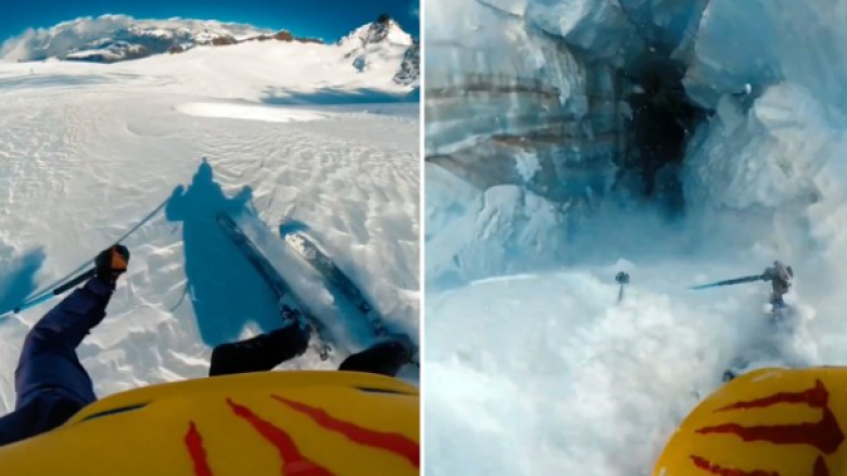 Rënia e frikshme e skiatorit francez në kanalin e akullit të alpeve zvicerane u regjistrua nga GoPro