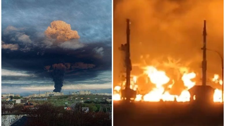 Katër rezervuarë karburanti u goditën me sulm të dukshëm droni në Krime, videot tregojnë flakët masive që përshkuan objektet