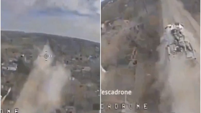 Momenti kur droni kamikaz i Ukrainës lëviz me shpejtësi për të goditur më pas transportuesin e blinduar rus