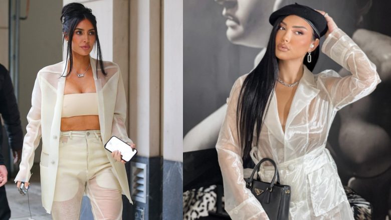 Kim Kardashian shfaqet me dukje të ngjashme që Einxhel Shkira kishte një vit më parë, ironizon moderatorja: Kur i veshim ne nuk dukemi aq bukur