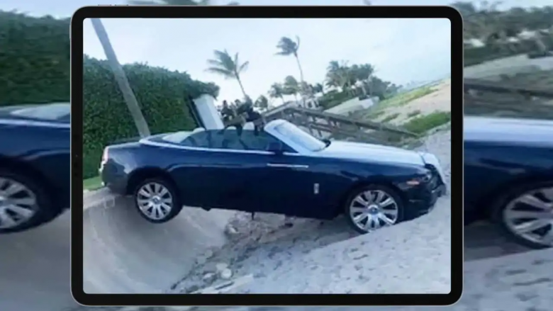 Gruaja amerikane futet me veturën e saj në një kopsht – përfundon brenda plazhit