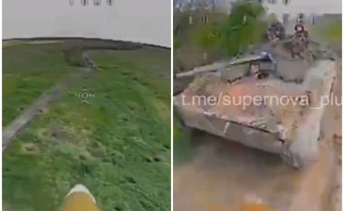 Ukraina godet me dron kamikaz një makinë të blinduar ruse së bashku me ushtarët brenda