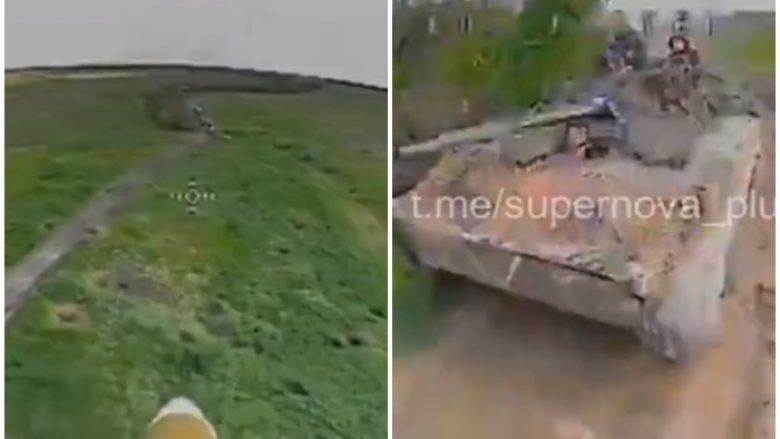 Ukraina godet me dron kamikaz një makinë të blinduar ruse së bashku me ushtarët brenda