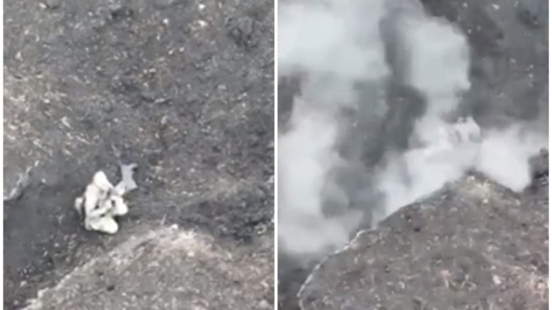 Po qëllonte pa pushim nga llogorja, por ushtari rus e pëson keq nga droni ukrainas që fluturonte mbi të