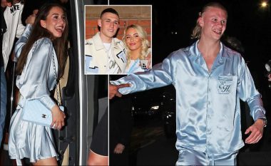 Haaland dhe partnerja e tij, Isabel Johansen morën vëmendje në festën e Manchester Cityt me pizhame blu