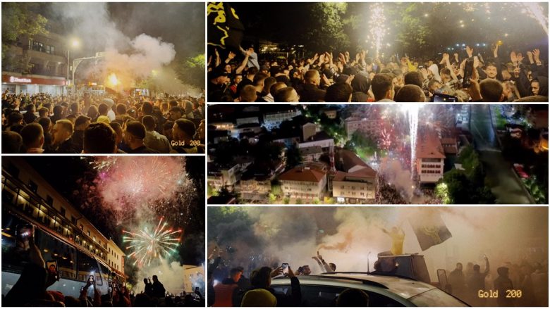 Pamje nga festa e madhe e tifozëve në qytetin e Pejës pas shpalljes kampione e Kosovës në basketboll