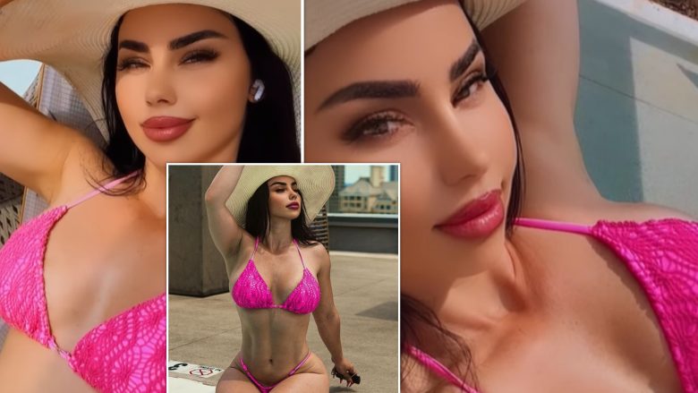 Linda Halimi thekson linjat trupore me bikini rozë