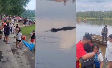 Momenti i frikshëm kur dhjetëra notarë mbeten të bllokuar në një platformë të një liqen të Teksasit teksa aligatori “fshihej aty pranë”