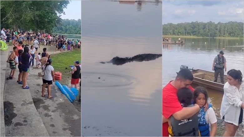 Momenti i frikshëm kur dhjetëra notarë mbeten të bllokuar në një platformë të një liqen të Teksasit teksa aligatori “fshihej aty pranë”