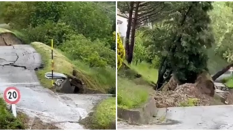 Pamje “apokaliptike” nga përmbytjet në Itali, rrëshqitja e dheut merr me “vete” rrugën dhe gjysmën e kodrës