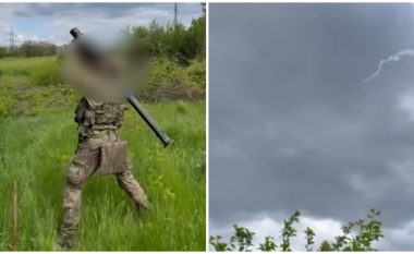 Ushtari ukrainas rrëzon dronin rus, e godet me Stinger