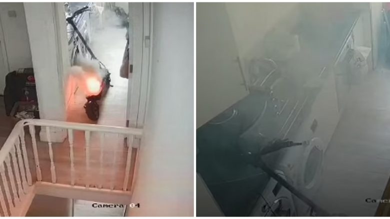 Zjarrfikësit e Londrës publikojnë pamjet kur trotineti elektrik që po mbushej në kuzhinë shpërthen dhe shtëpia përfshihet nga zjarri