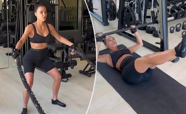 Kim Kardashian publikon imazhe atraktive nga ushtrimet intenzive me trajneren shqiptare, e cila po ia shtynë limitet