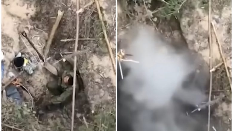 Momenti kur droni ukrainas gjurmon llogoren e një ushtari rus, për ta bombarduar më pas me predha