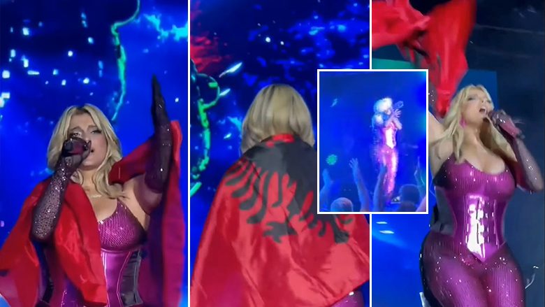 Përveçse bëri simbolin e shqiponjës, Bebe Rexha performoi edhe me flamurin kombëtar gjatë koncertit famëkeq ku u sulmua nga një burrë