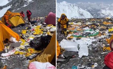 Disa pamje që janë bërë virale tregojnë praninë e mbeturinave të shpërndara në malin Everest