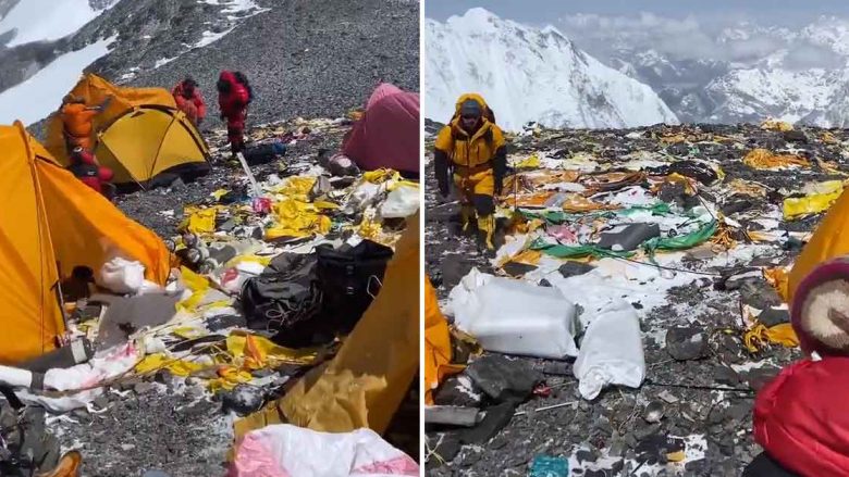Disa pamje që janë bërë virale tregojnë praninë e mbeturinave të shpërndara në malin Everest