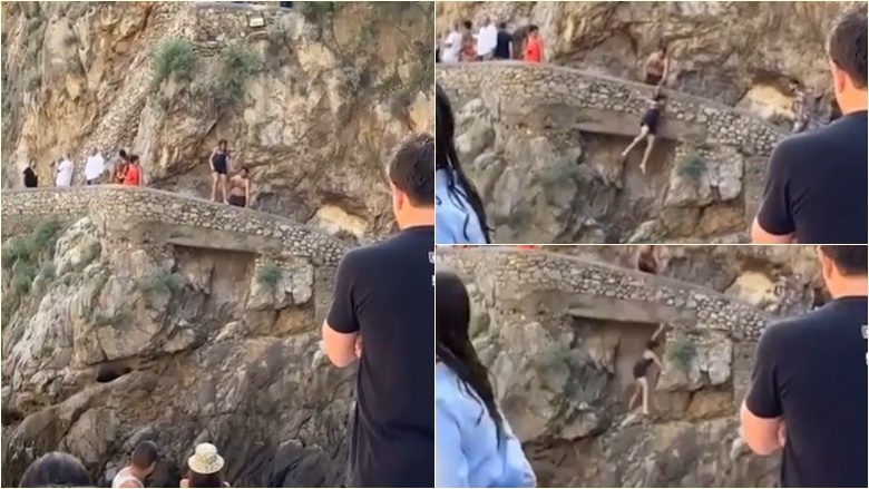 Turisti kap momentin e frikshëm kur një grua përplaset me shkëmbinjtë pasi tentoi të hidhej në ujë në Itali