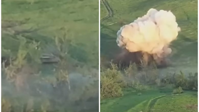 Tanku rus shpërbëhet në copa në momentin kur goditet nga raketa