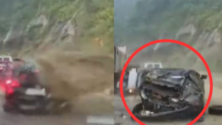Guri gjigant bie në rrugë dhe shtyp dy vetura në Indi, humbin jetën dy persona – filmohet momenti rrëqethës