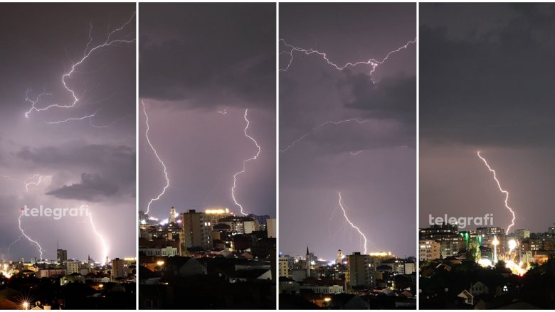 Pamje spektakolare të rrufesë në Prishtinë