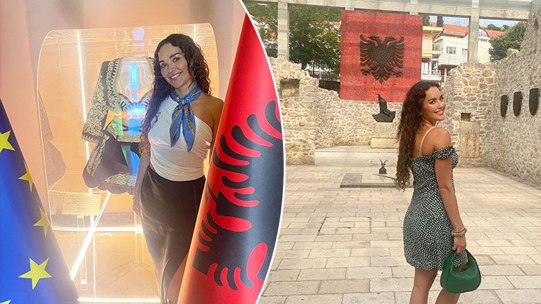 Motra e Rita Orës viziton Bashkinë e Tiranës ku është ekspozuar veshja tradicionale e Ritës dhe disa pika të tjera turistike