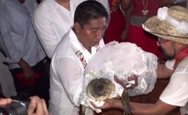 Kryebashkiaku meksikan martohet me krokodilin në një ritual të vjetër “për prosperitet”